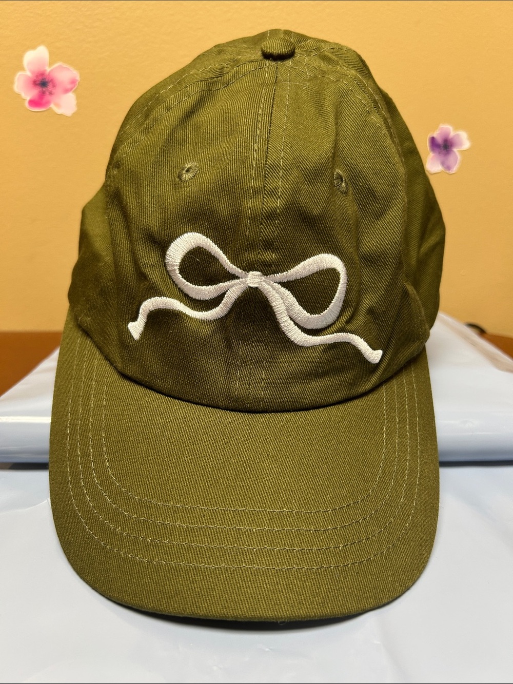 Woman’s Olive Green Bow Baseball Cap-Adjustable-NWOT